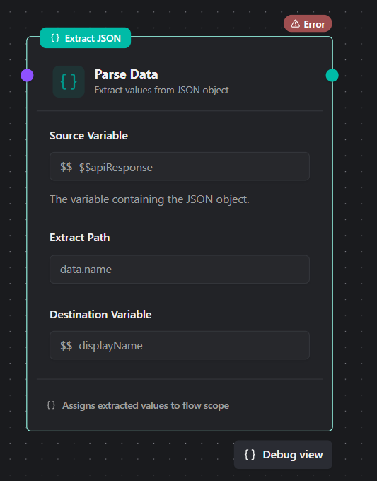 Extract JSON Node UI Configuration