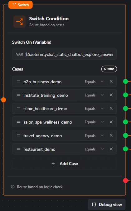 Switch Condition Node UI Configuration